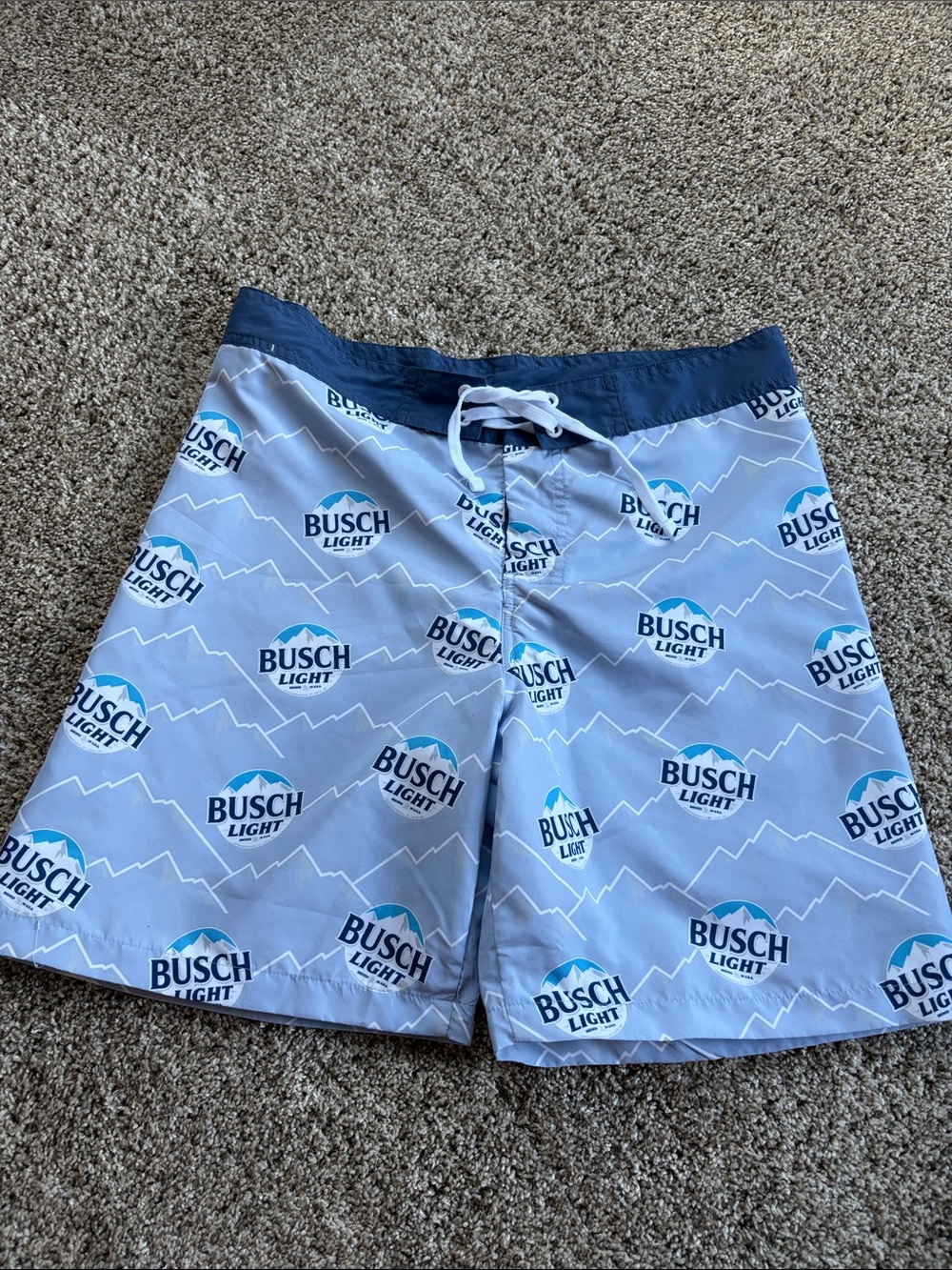Men’s Blue Busch Light Logo Swim Shorts, NWOT, Large (34)